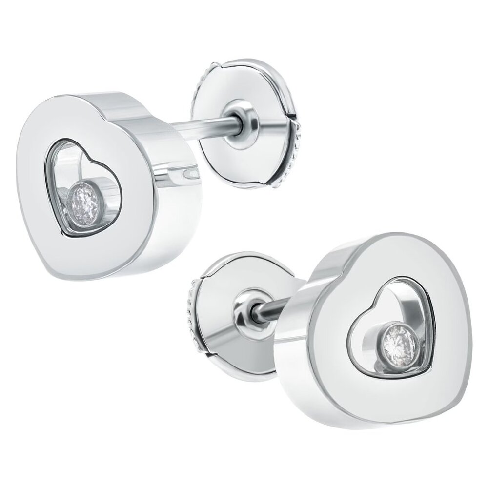 SALE Chopard 83/2897‑20 Happy Diamonds Heart Earrings 18K White Gold w/ Cert